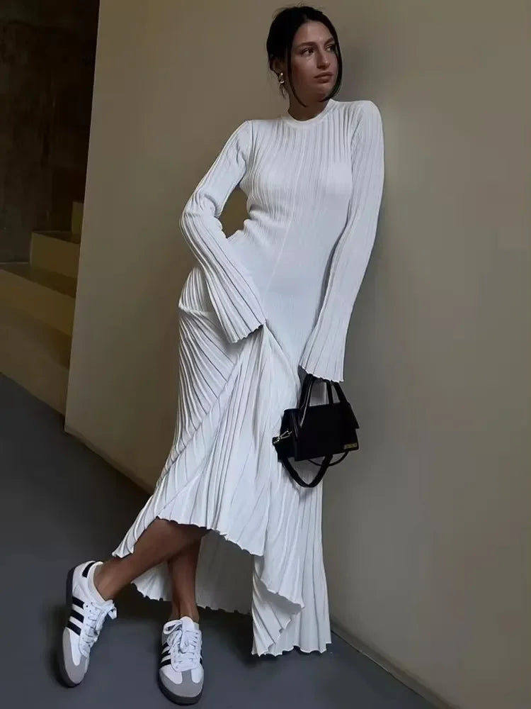 Fall Winter New Knitted Long Dress Female Casual Slinky High Waist Rib Sweater Bodycon Dresses Lady Holiday Party Outfits