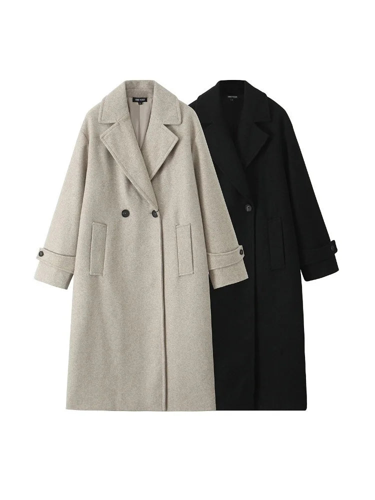 Loose Fashion Women’s Overcoat Pocket Lapel High Waist Long Sleeve Winter  Ladies Jacket Coat Solid Patchwork Outwear