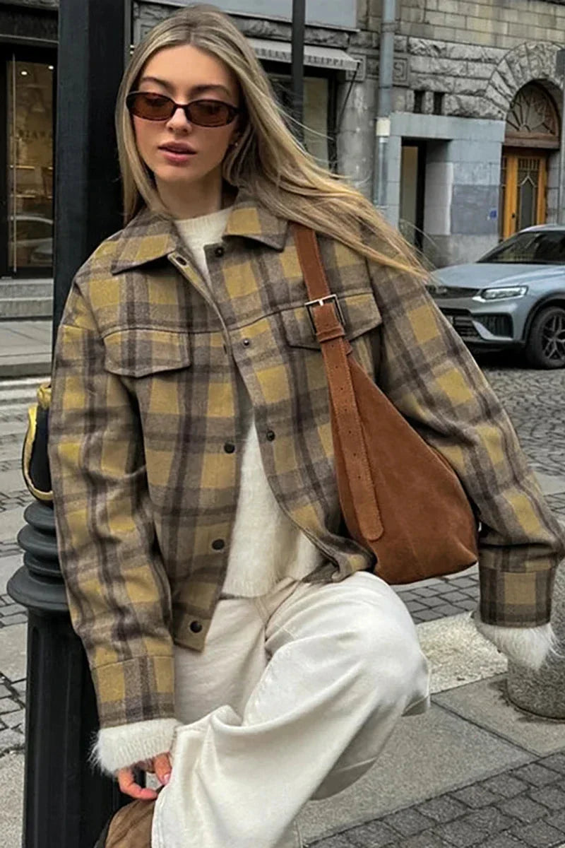 Chaqueta clásica informal de cuadros con solapa 
