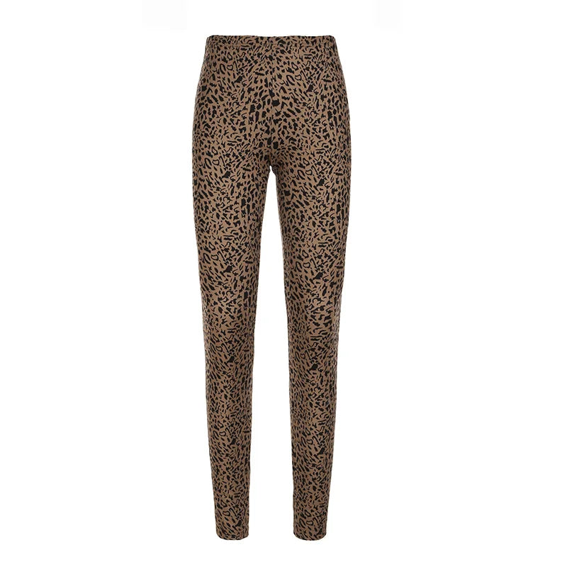 Y2k Gyaru Leopard Women¡¯s Long Pants Slim Fit Sexy Rave Trousers All-Match American Retro Fashion Trendy Clothes