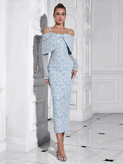 Off-Shoulder Mesh Floral Slim Long Lace Dress