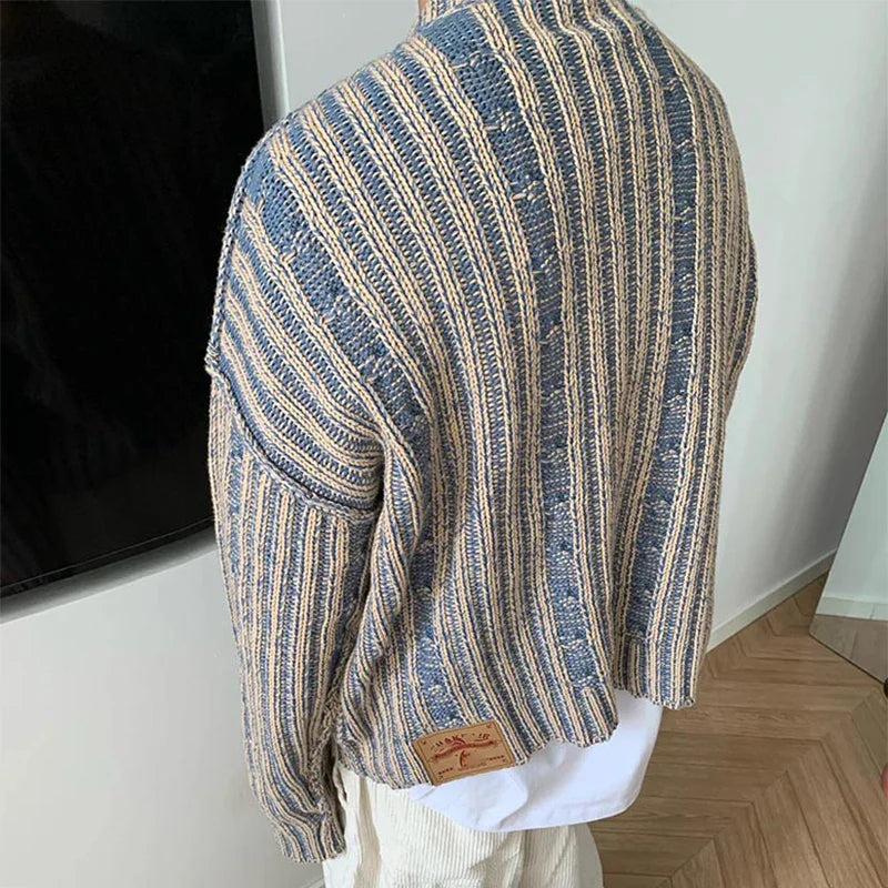 Voguable  Fashionable Striped Knitting Sweaters Streetwear Y2K Loose O Neck Long Sleeve Knit T-shirts Vintage Sweater Tops