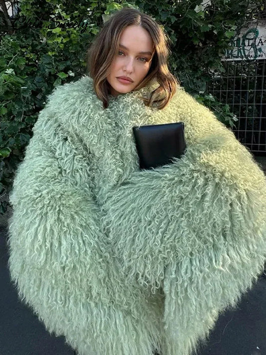 Luxury Fluffy Faux Fur Jacket Coat Women Oversize Long Sleeve Lapel Plush Overcoat  Winter Chic Lady Thicken Warm Outwear