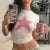 New printed T-shirt, fashionable casual short sleeved top, Y2K summer sexy electronic girl T-shirt, women’s clothing