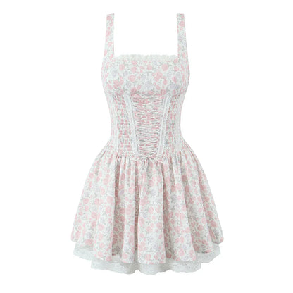 TAVIMART  -  New Summer Women's Dresses Bandage Waist Shaper Elastic Tie Princess Dress Sleeveless Lapel Short Beach Holiday Dress