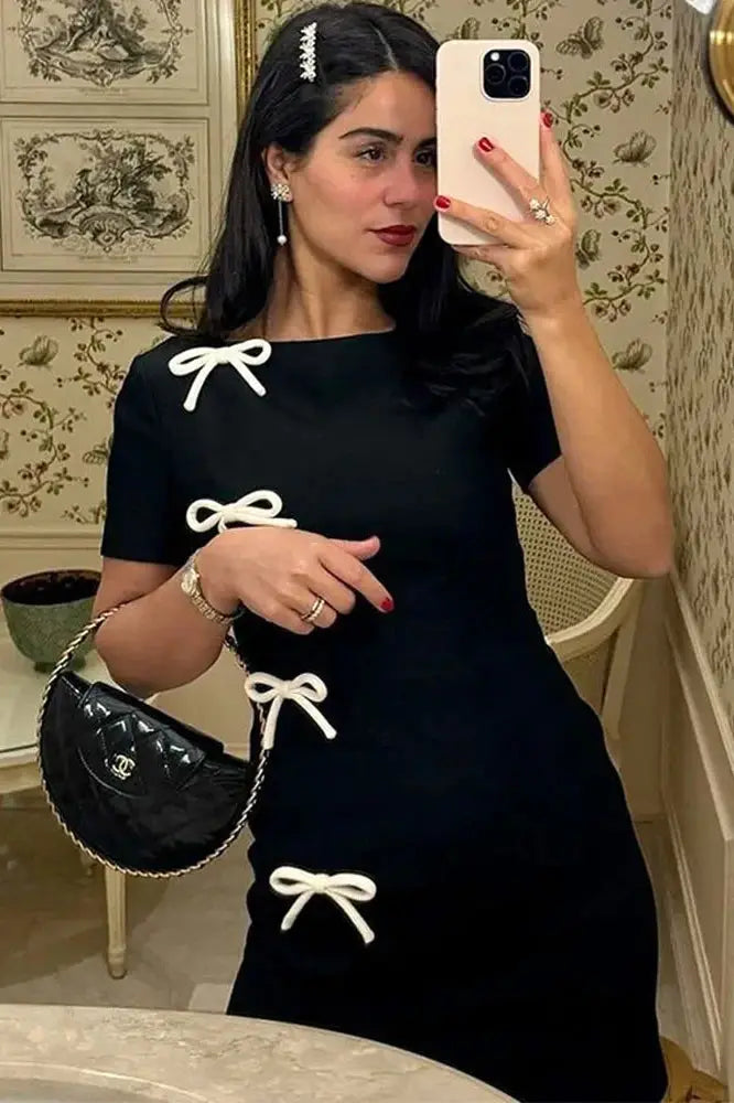 Bow Mini Dress with Side Slit