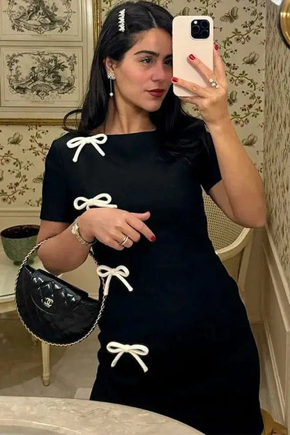 Bow Mini Dress with Side Slit