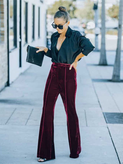 Women's Stylish Velvet Flared Trousers | Ideal for All Seasons