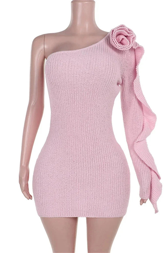 One-Shoulder Patchwork Mini Dress