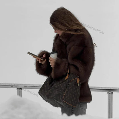 Winter Faux Fur Coat Women Brand Fashion Fluffy Fox Fur Outerwear Overcoat Girl Street Style Furry Warm Jacket