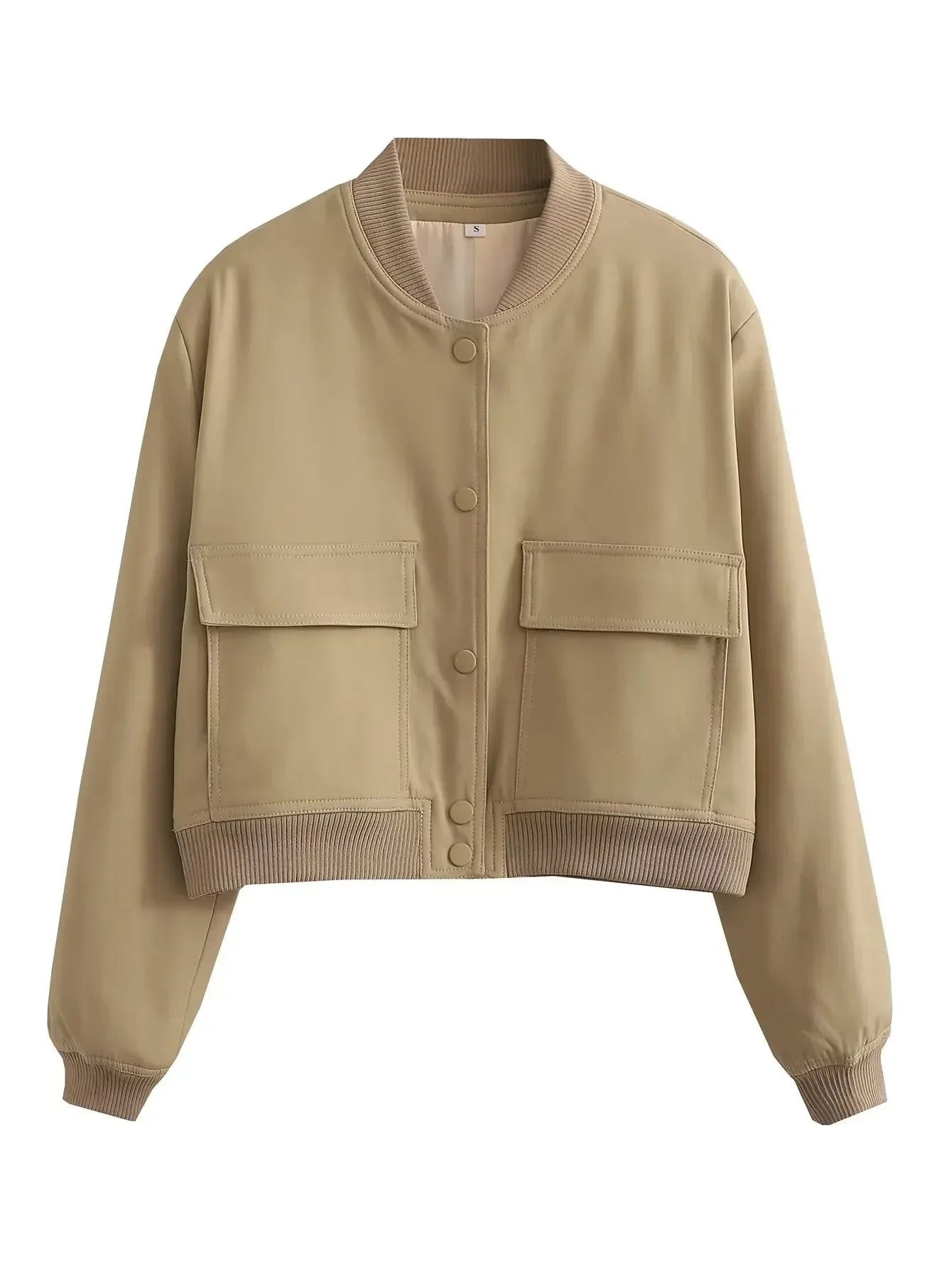 Basic Stand Collar Women Jacket Long Sleeve Cardigan Button Up Cropped Coat Baseball Outerwear Autumn Winter Clothes
