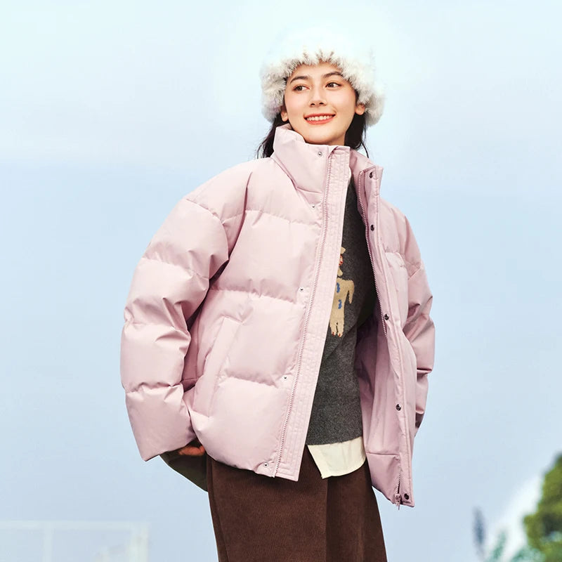 Down Jacket Men  Winter New Contrast Color Texture Printing Couple Puffer Coat Thick Outerwear Trendy Down Jacket