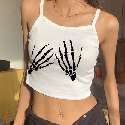 Europe and the United States street new skull series printed short sleeve women Y2K women’s T-shirt vest strap inside