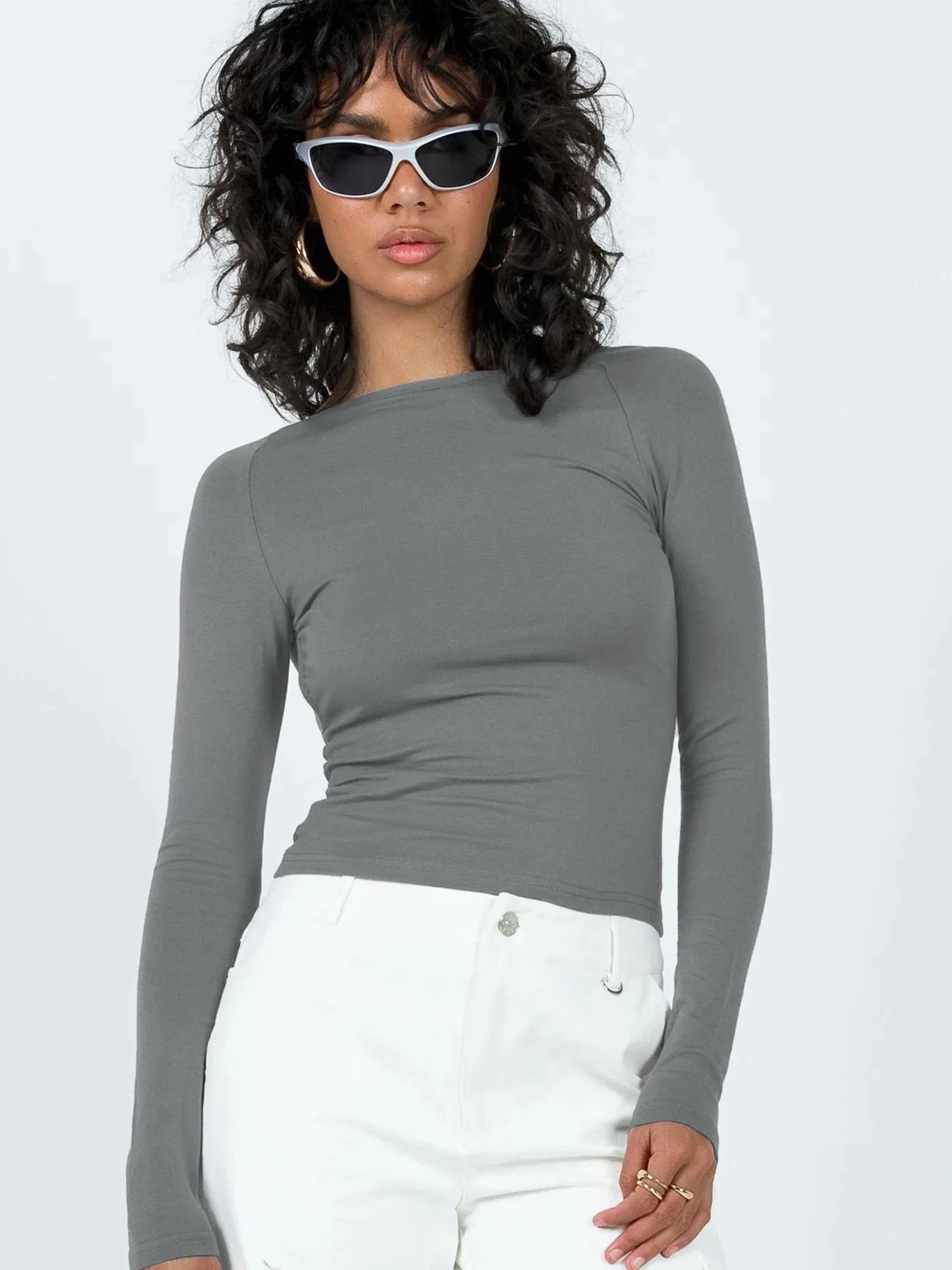 Y2K European and American Summer Open Back Top Long sleeved Sexy Spicy Girl Shoulder T-shirt Women’s Wear