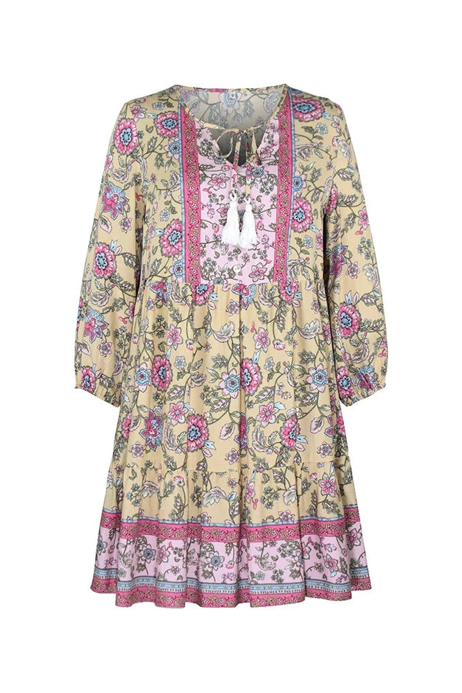 Elegant Printed Mini Dress with V-Neck Straps