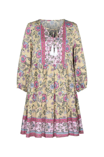 Elegant Printed Mini Dress with V-Neck Straps