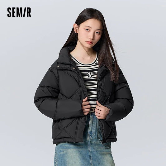 Cotton Clothing Women Loose Stand Collar Simple Casual Temperament Winter Gentle Waterproof Rhombus Versatile Thick Coat