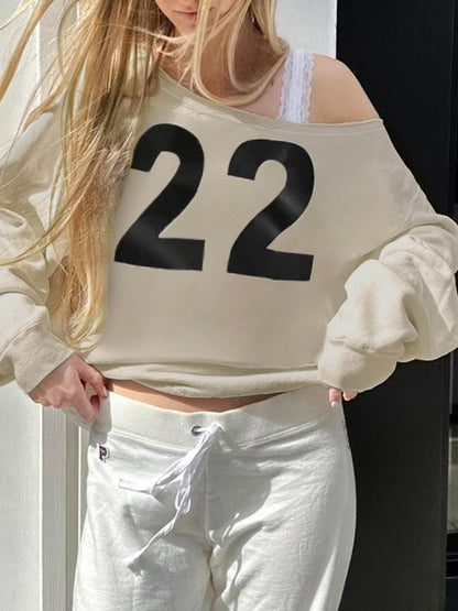 Figure Print Casual Loose Sweatshirts Women  Autumn WInter New Fashion Off Shoulder Slash Neck Streetwear Pullovers