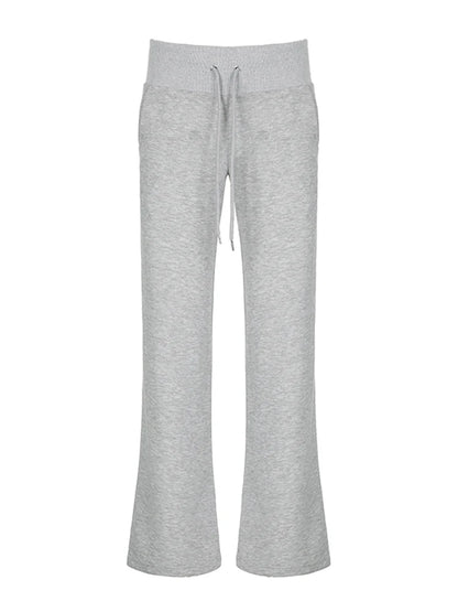 Gray Drawstring Waist Casual Sweatpants Women Solid Simple Basic Minimalist Fitness Joggers Straight Pants