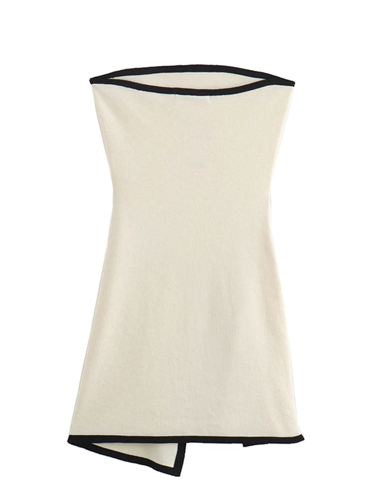Fashion Slim Knitted Tube Top Dress Woman Contrast Color Splice Sleeveless Mini Dress Sexy Elegant Beach Holiday Dresses