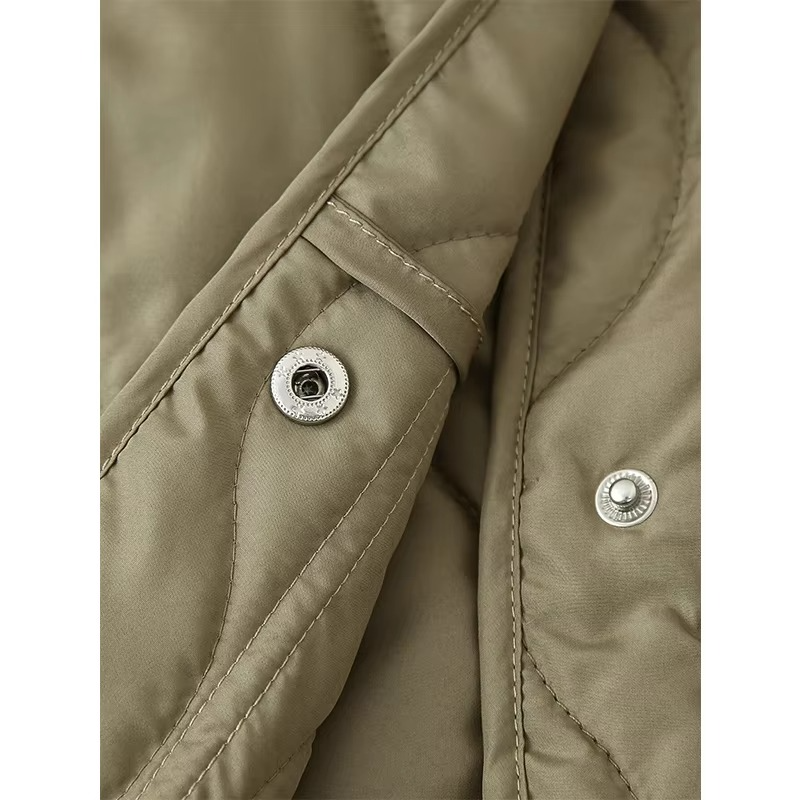 Abrigo acolchado con cuello redondo y botones para mujer, fácil de llevar | Ideal para otoño/invierno
