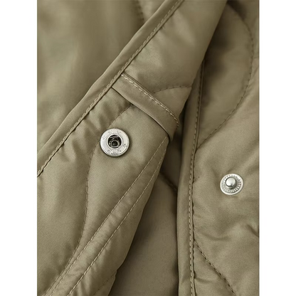 Abrigo acolchado con cuello redondo y botones para mujer, fácil de llevar | Ideal para otoño/invierno