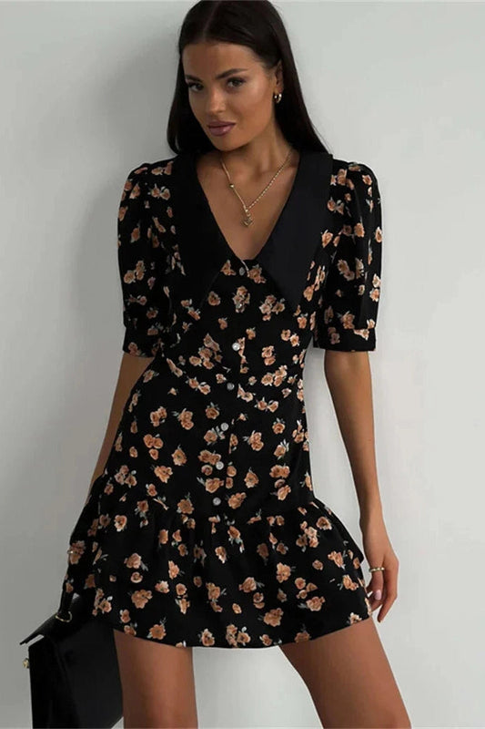 V-Neck Short Sleeve Mini Dress