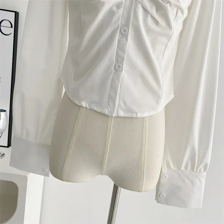 Voguable  Y2K 3 Piece Set Cropped Coat + Long Sleeve Shirt + High Waist Halter Ruffles Mini Dress Korean Chic Outfits