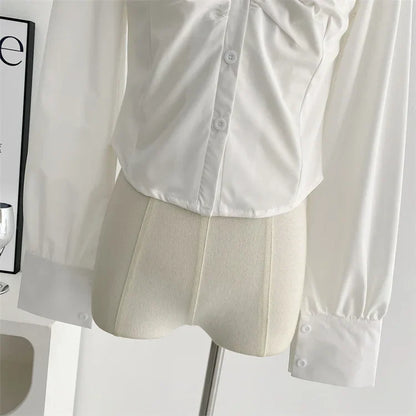 Voguable  Y2K 3 Piece Set Cropped Coat + Long Sleeve Shirt + High Waist Halter Ruffles Mini Dress Korean Chic Outfits