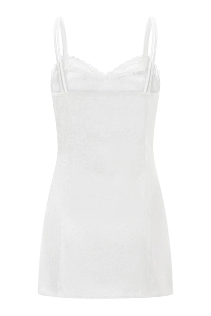 V-Neck Spaghetti Strap Mini Dress with Lace Sleeves