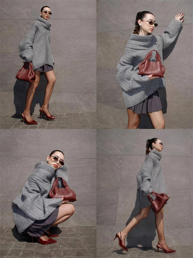 Knit Sweater Pullover For Women Loose Off-Shoulder Ribbed Long Sleeve Fashion Streetwear Knitwear Casual Autumn Sweater