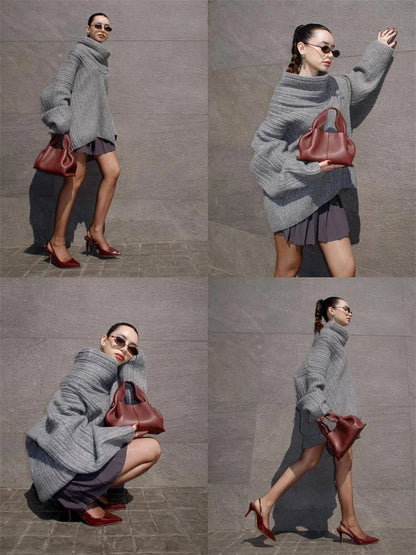 Knit Sweater Pullover For Women Loose Off-Shoulder Ribbed Long Sleeve Fashion Streetwear Knitwear Casual Autumn Sweater