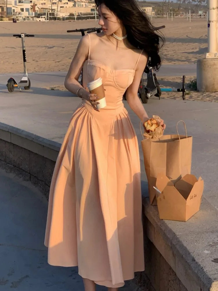 Elegant A-line Princess Dresses for Women Spaghetti Strap Evening Party Dress Prom Robe Korean Fashion Summer Vestido Mujer New