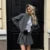 Striped Short Jackets Skirts Set Women Casual Long Sleeve Suit Coat Mini Skirt Sets Female Elegant Chic Gray Outfits Streetwear