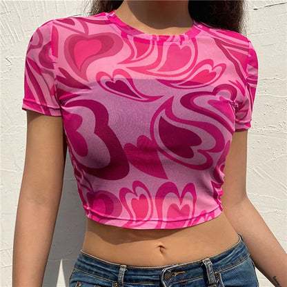 Sexy Mesh Short Sleeve Sheer Top