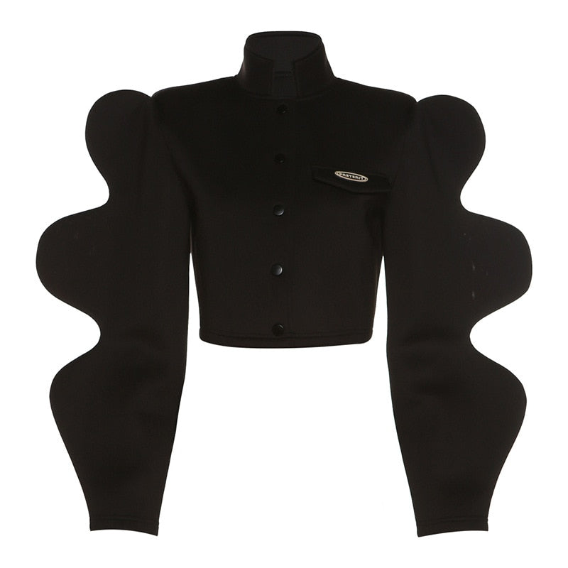 Streetwear Turtleneck Shirts For Long Sleeve Buttons Crop Tops Baggy Black Y2K Design Shirt Female