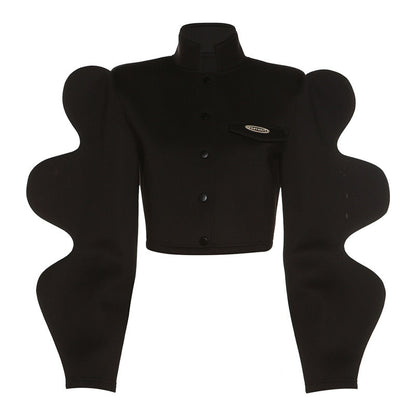 Streetwear Turtleneck Shirts For Long Sleeve Buttons Crop Tops Baggy Black Y2K Design Shirt Female