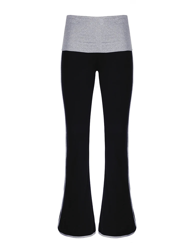 Contrast Binding Waist Slim Basic Casual Flared Pants For Women American Retro Skinny Sexy Sports Jogging Sweatpants