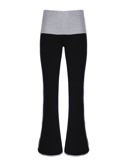 Contrast Binding Waist Slim Basic Casual Flared Pants For Women American Retro Skinny Sexy Sports Jogging Sweatpants