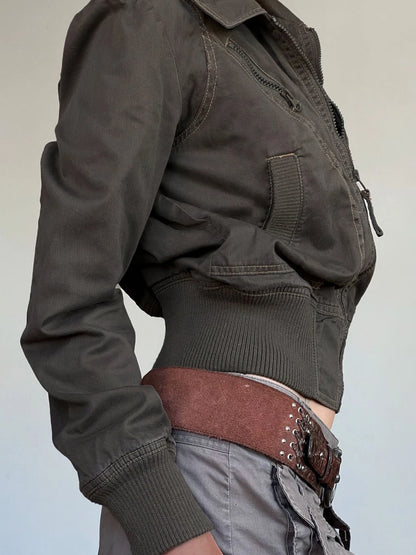Chic Punk Zipper Long Sleeve Jackets Women Slim Solid s New Trendy Streetwear Clothes Binding Waist Coat