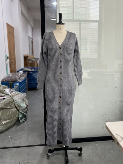 Elegant Modest Knitted Long Dress Loose Buttons Sweater Cardigans 2025 Fall Commuter Lady Fashionable Trendy Casual Woman Wear