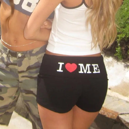 T2K European and American street style short letter print new basic versatile casual shorts