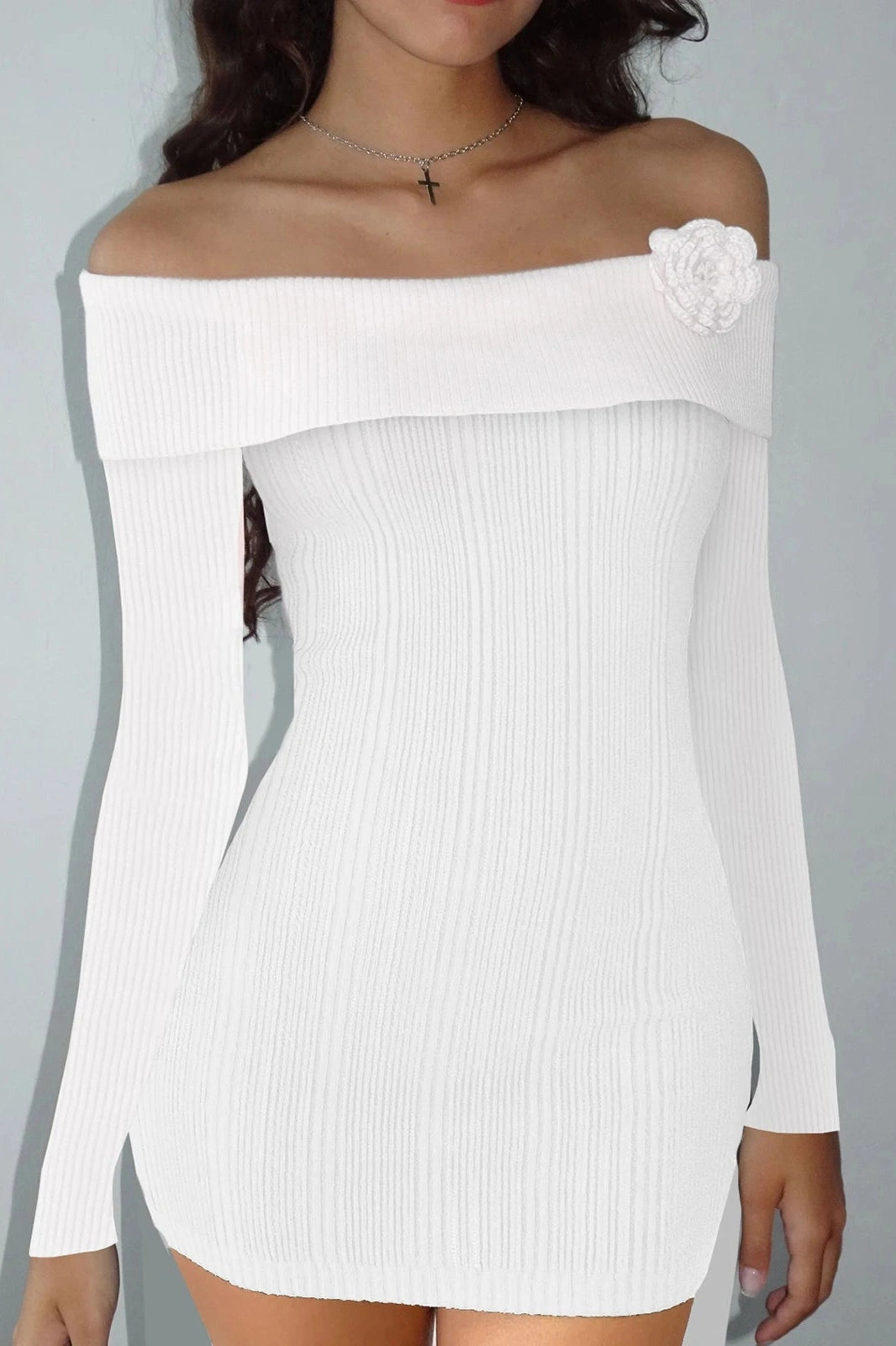 Off Shoulder Long Sleeve Mini Dress