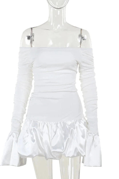 Off Shoulder Long Sleeve High Waist Mini Dress