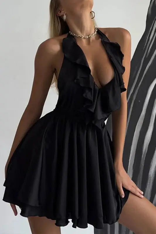 Boho Halter Ruffle Mini Dress
