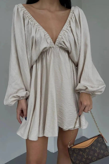 V-Neck Long-Sleeved Mini Dress