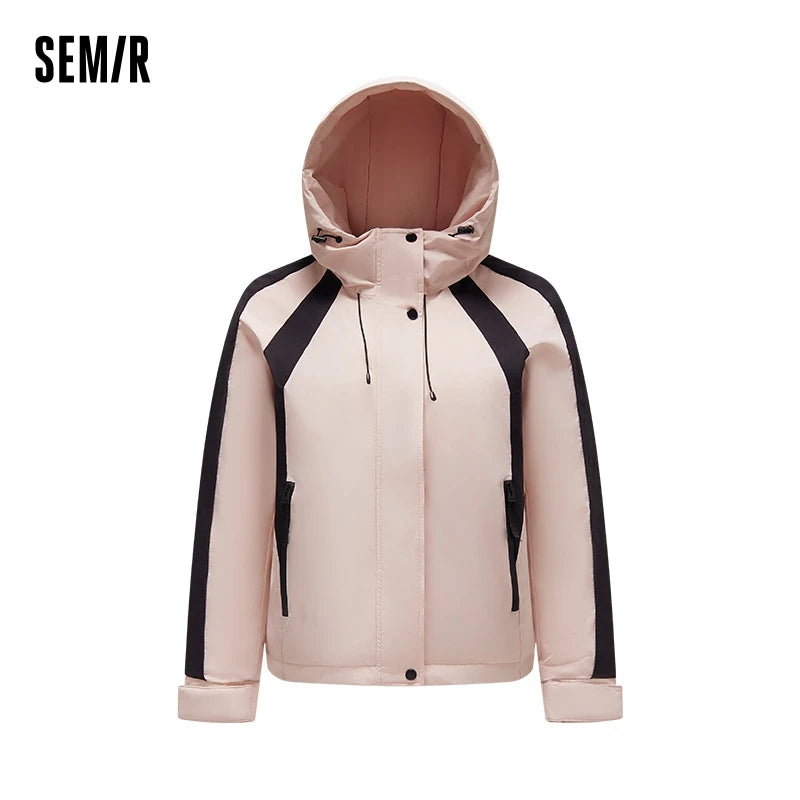 Down Jacket Women Contrast Color Patchwork Trendy and Cool Popular Garment Spring Three-Proof Loose Hooded Outerwear