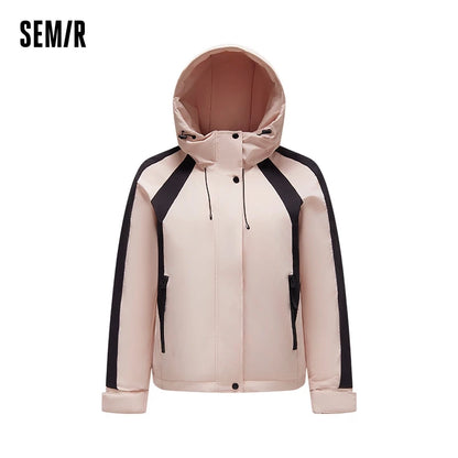 Down Jacket Women Contrast Color Patchwork Trendy and Cool Popular Garment Spring Three-Proof Loose Hooded Outerwear