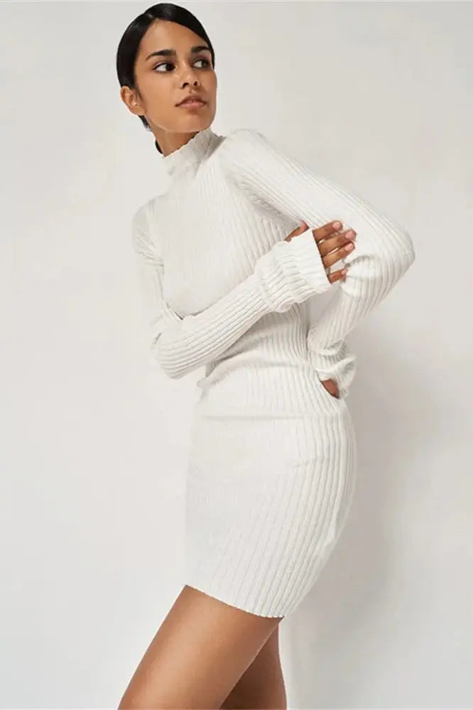 Turtleneck Mini Dress with Drawstring