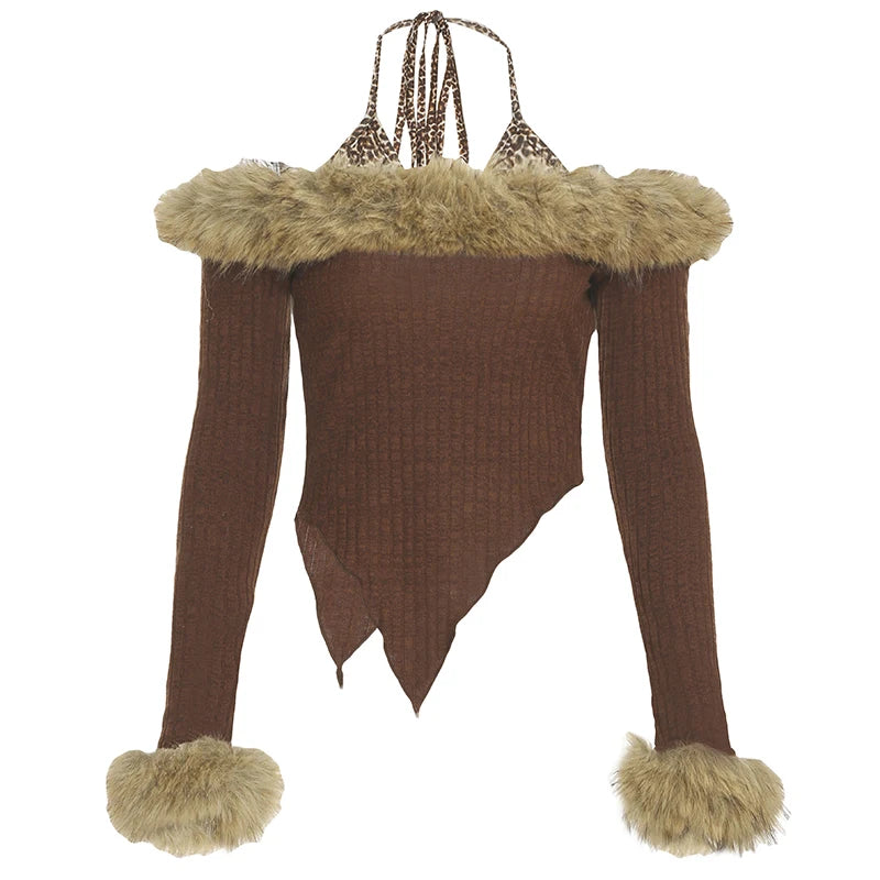 Slim Fit Sexy Halter Fake Two Piece Women¡¯s Tops Fashion Patchwork Faux Slash Collar Long Sleeves Autumn Blouses